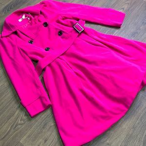 Barbie pink Warm trench coat Belt Overcoat, long lined jacket. Dress coat